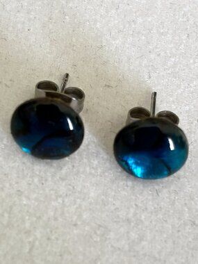 Iridescent Blue Paua Shell Post Earrings - FREE*